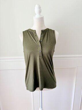 Banana Republic Sleeveless Olive Green Button-Front Tank Top M